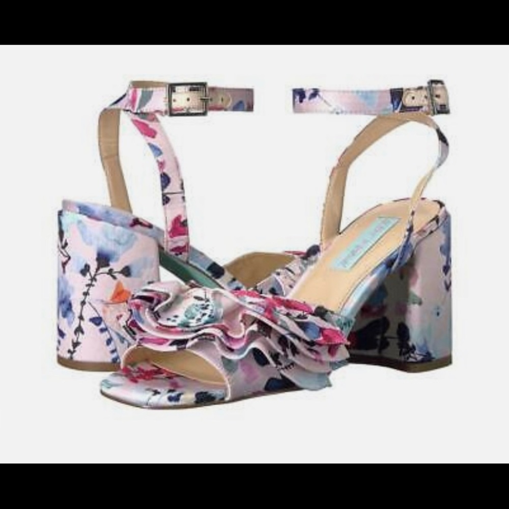 Betsy Johnson Flirt ruffle floral ankle strap sandal